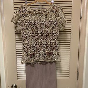Vintage Gold Embroidered 2 Piece Set Formal Top And Long Skirt Size 6